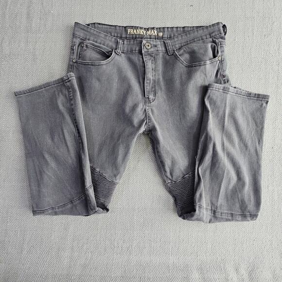 Franky Max Jeans Men's W36 L30 Tapered Gray Wash Moto Biker Reinforcement Denim - Picture 2 of 16